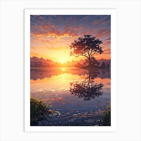 Sunset In The Lake Art Print