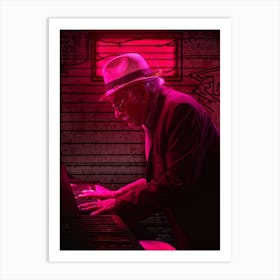 Street Art Style Illustration Capturing An Elderly Male Pianist Soulful Eyes Peering Through The Br Art Print