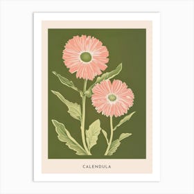 Pink & Green Calendula 1 Flower Poster Art Print