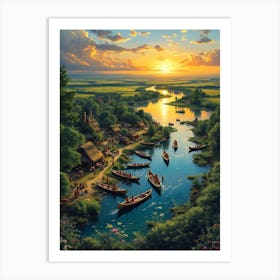 Sunset On The River Art Print