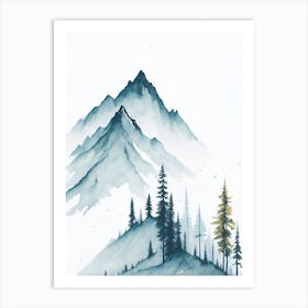 Mountain And Forest In Minimalist Watercolor Vertical Composition 257 Art Print