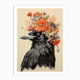 Bird With A Flower Crown Raven 1 Art Print