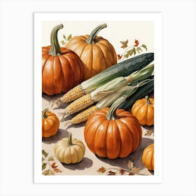 Holiday Illustration With Pumpkins, Corn, And Vegetables (28) Art Print