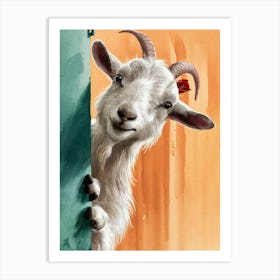 Goat Peeking Out Of The Wall Art Print