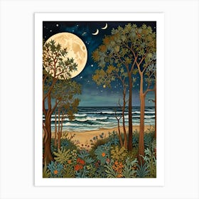 William Morris Full Moon At The Beach Art Print