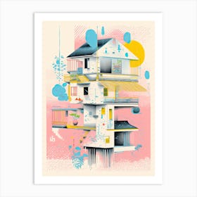 A House In Tokyo, Abstract Risograph Style 3 Art Print