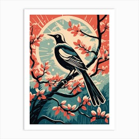 Vintage Bird Linocut Magpie 9 Art Print