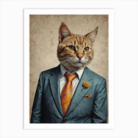 Cat In A Suit 15 Art Print