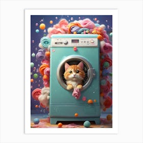 Cat In Washing Machine 1 Art Print