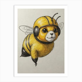 Bee With Headphones Art Print