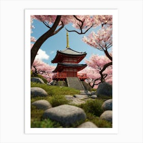 Cherry Blossom Pagoda Art Print