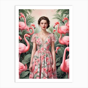 Vintage Style Flamingo Artwork (3) Art Print