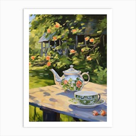 Tea Pot On The Table In Garden - expressionism Art Print