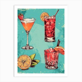 Fruity Cocktail Selection Blue Background Art Print