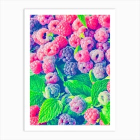 Raspberry Risograph Retro Poster Fruit Art Print