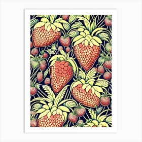 Bunch Of Strawberries, Fruit, William Morris Style 2 Art Print