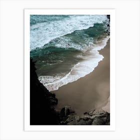Dark Beach, Bright Waves And Blue Sea Aerial Ocean View Colour Travel And Nature Photography Portrait Art Print