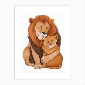 Barbary Lion Family Bonding Clipart 4 Art Print