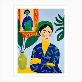 Woman In Blue And Green Art Print