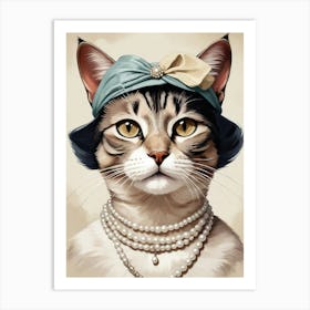 Cat With Pearls Art Print