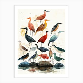 Birds On Rocks Art Print