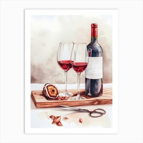 Wine Bottle And Glasses Art Print