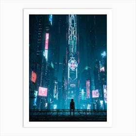 Artificial Intelligence Embodied In A Sleek Towering Structure With Neon Circuit Patterns Neon Lit (6) Art Print