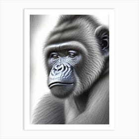 Baby Gorilla Gorillas Greyscale Sketch 1 Art Print