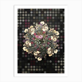 Vintage Mossy Pompon Rose Flower Wreath on Dot Bokeh Pattern n.0514 Art Print