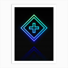 Neon Blue and Green Abstract Geometric Glyph on Black n.0258 Art Print