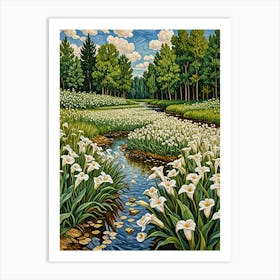 Stream Of White Lilies Art Print