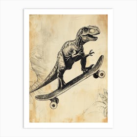 Vintage Iguanodon Dinosaur On A Skateboard 1 Art Print