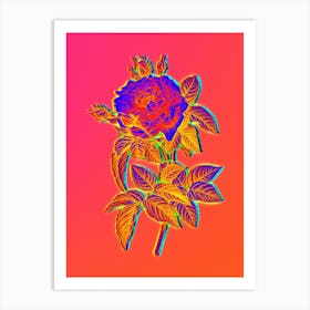 Neon Pink French Rose Botanical in Hot Pink and Electric Blue Art Print