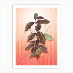 Broadleaf Spindle Vintage Botanical in Peach Fuzz Awning Stripes Pattern n.0057 Art Print