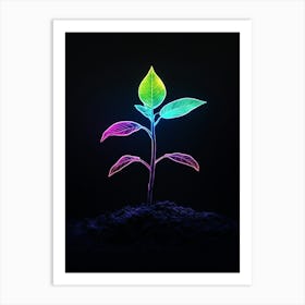 Neon Leaf Isolated On Black Background Art Print