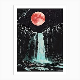 Full Moon Over Waterfall 1 Art Print