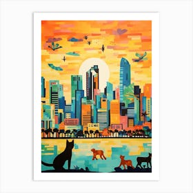 Singapore Skyline With A Cat 2 Art Print