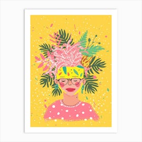 Girl With Flowers On Her Head 9 Art Print