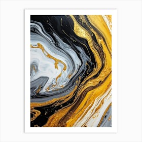 Abstract Texture On A Wall Swirling Pattern Of Fluid Gold Silver Yellow Grey And Black Resembli (4) Art Print