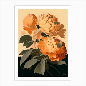 Karl Rosenfield Peonies 2 Orange Vintage Sketch Art Print