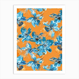 Blue And Orange Flowers Art Print