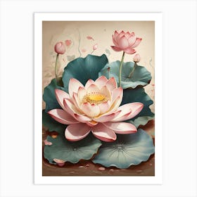 Lotus Flower Illustration Art Print 0 Art Print