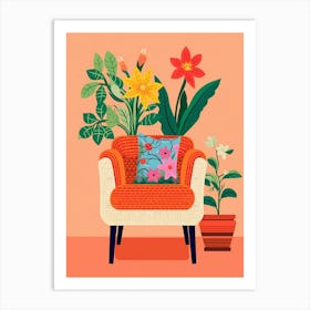 Crochet Chair And Pot Plant Illustration Art Print