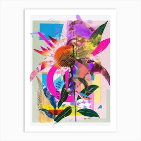Coneflower 2 Neon Flower Collage Art Print