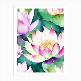 Lotus Flower Pattern Watercolour 3 Art Print
