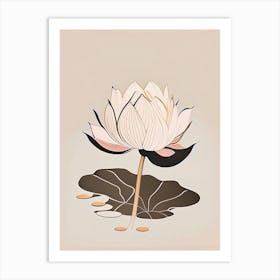 Blooming Lotus Flower In Pond Retro Minimal 4 Art Print