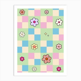 Checkerboard Flower Pastel Checker Art Print