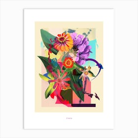 Zinnia 4 Neon Flower Collage Poster Art Print