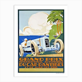 Antique 1929 Racing Poster, Alexis Kow Promoting The Grand Prix In Cap D'Antibes Art Print