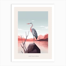 Minimalist Great Blue Heron 2 Bird Poster Art Print